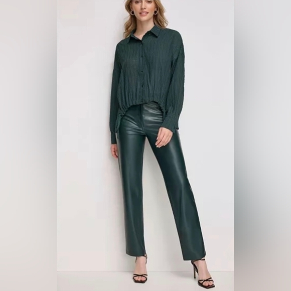 Calvin KLEIN Polyester Faux Leather Straight Leg Ankle Pants Green Size 4 - Picture 1 of 9